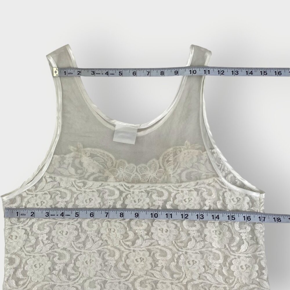 Vtg Teddy Slip Dress | White | Sheer Mesh Lace Sequin | Angelcore Coquette - Picture 5 of 8